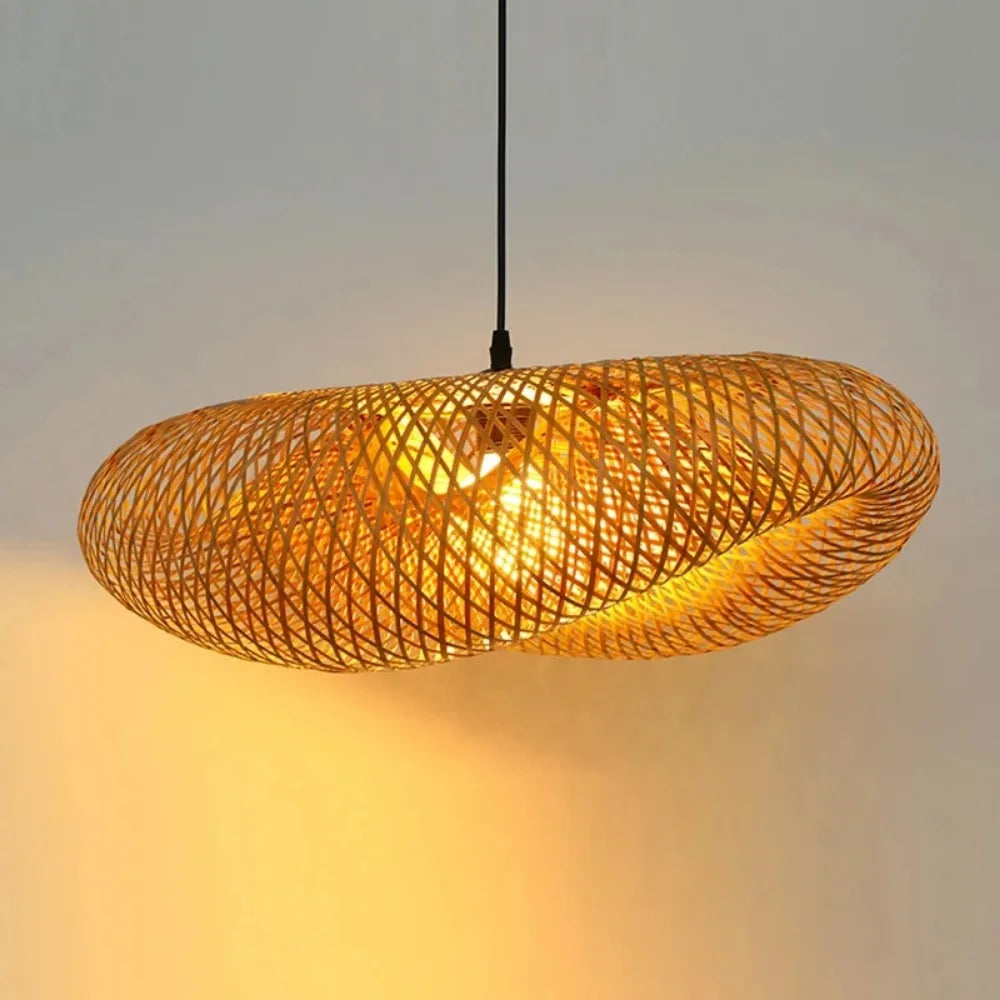 Handmade Bamboo Weaving LED Pendant Light Vintage Chandelier