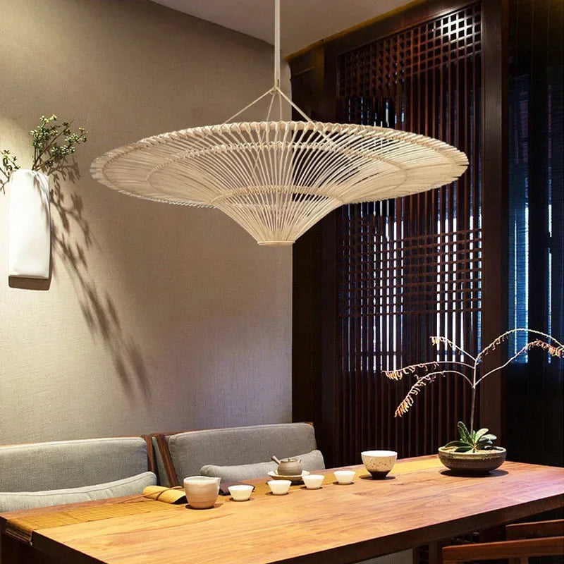 Wabi Sabi Japanese Rattan Pendant Light Wicker Chandelier