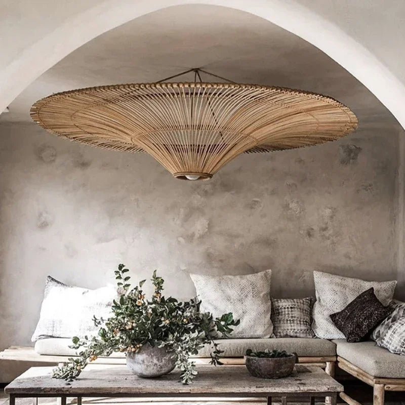 Wabi Sabi Japanese Rattan Pendant Light Wicker Chandelier