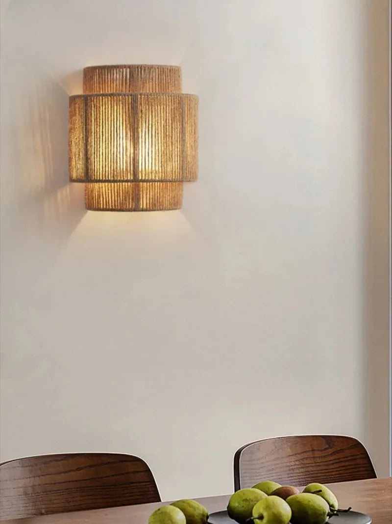 Japanese Wabi Sabi Retro Rattan Weaving Wall Lamp