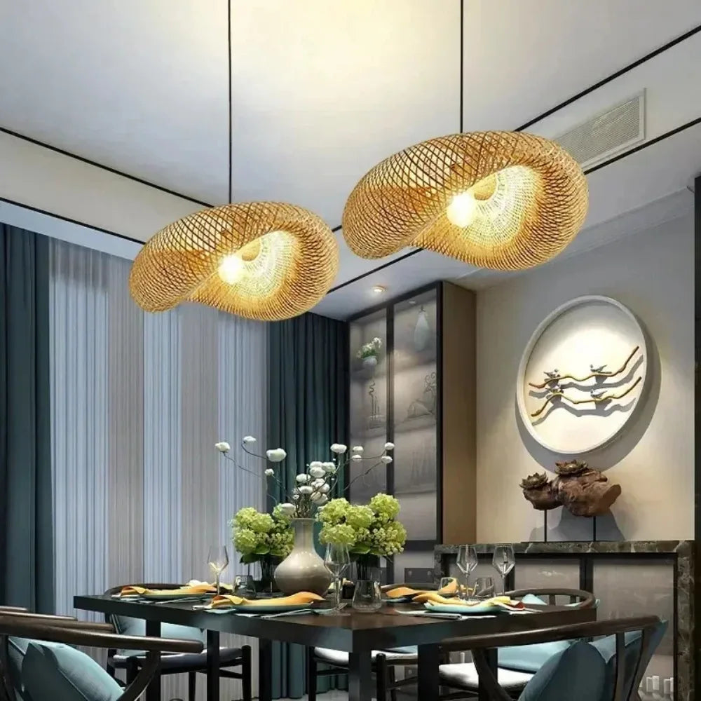 Handmade Bamboo Weaving LED Pendant Light Vintage Chandelier