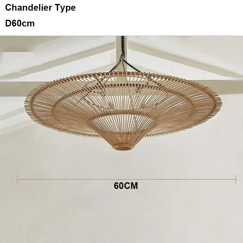 Wabi Sabi Japanese Rattan Pendant Light Wicker Chandelier
