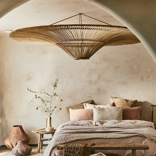 Wabi Sabi Japanese Rattan Pendant Light Wicker Chandelier