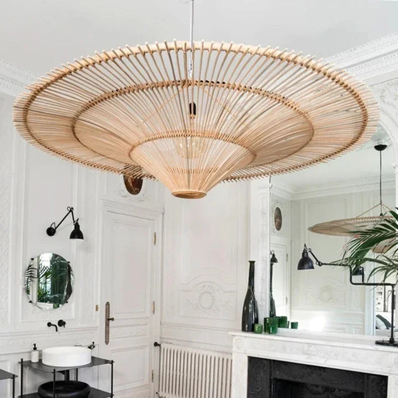 Wabi Sabi Japanese Rattan Pendant Light Wicker Chandelier