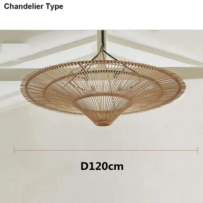 Wabi Sabi Japanese Rattan Pendant Light Wicker Chandelier