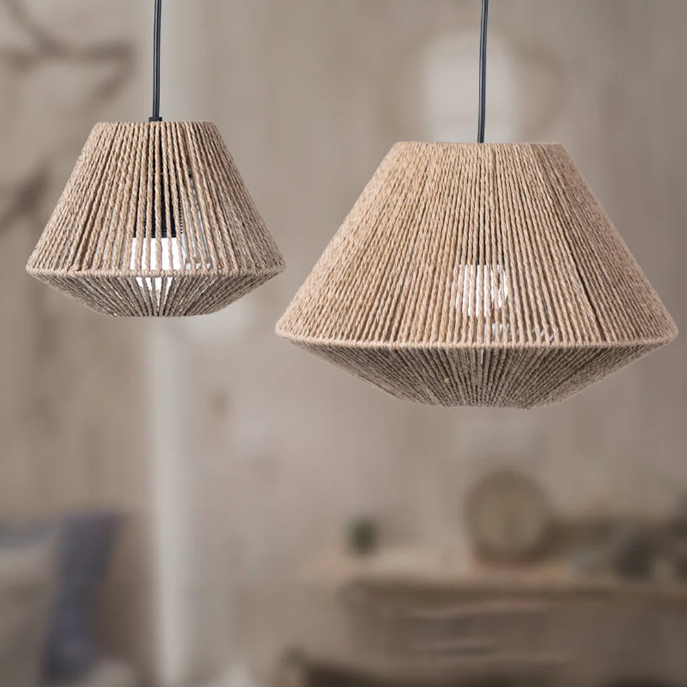 Rustic Rattan Hanging Light Geometric Wicker Basket Chandelier