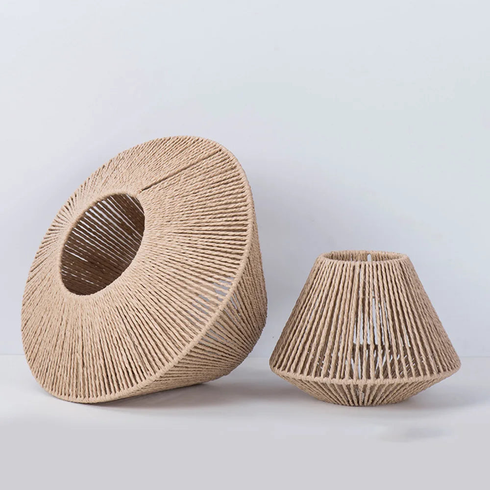 Rustic Rattan Hanging Light Geometric Wicker Basket Chandelier