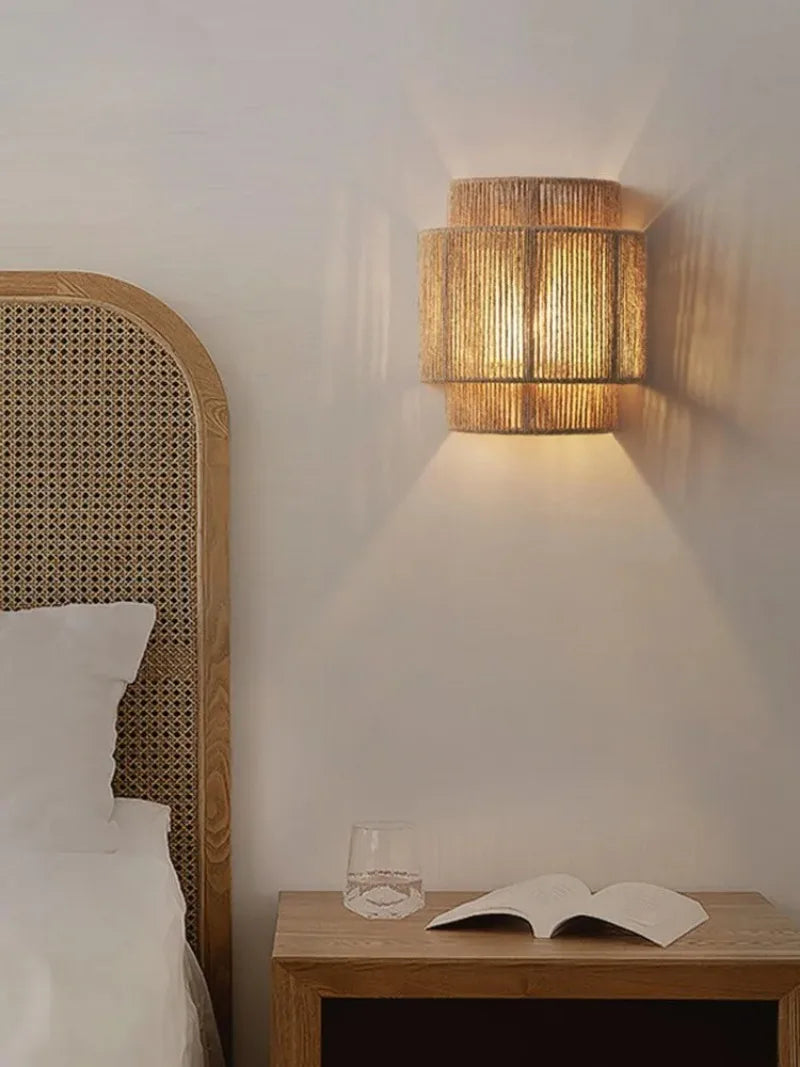 Japanese Wabi Sabi Retro Rattan Weaving Wall Lamp