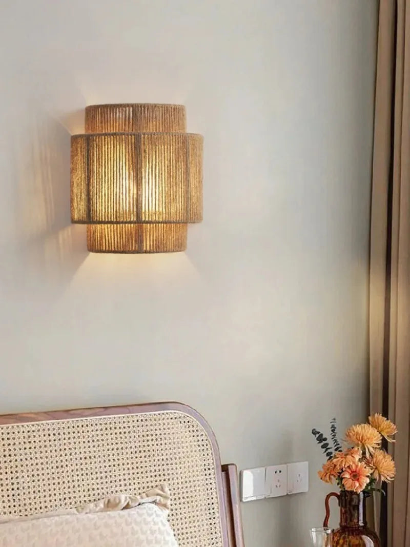 Japanese Wabi Sabi Retro Rattan Weaving Wall Lamp