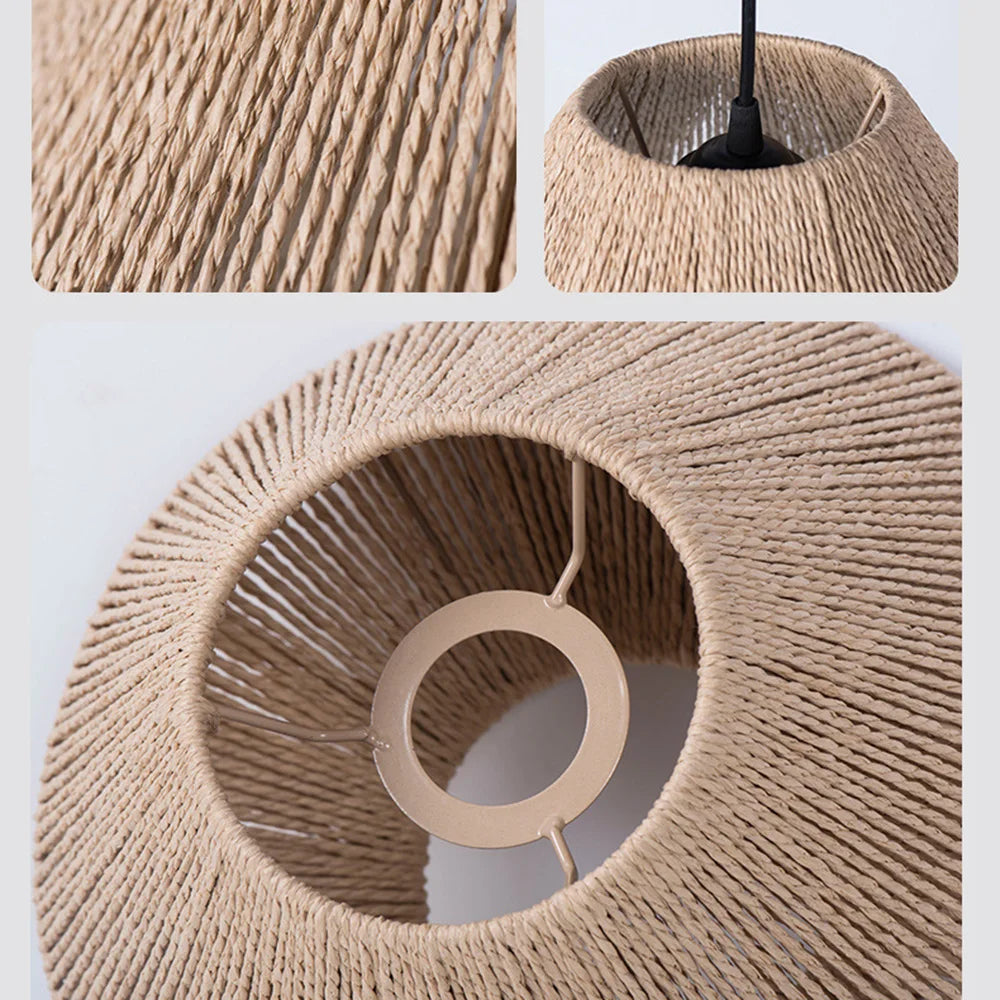 Rustic Rattan Hanging Light Geometric Wicker Basket Chandelier