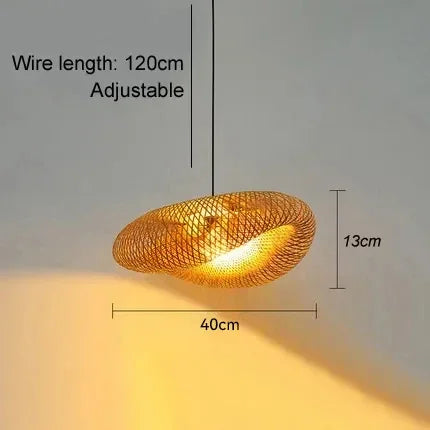 Handmade Bamboo Weaving LED Pendant Light Vintage Chandelier