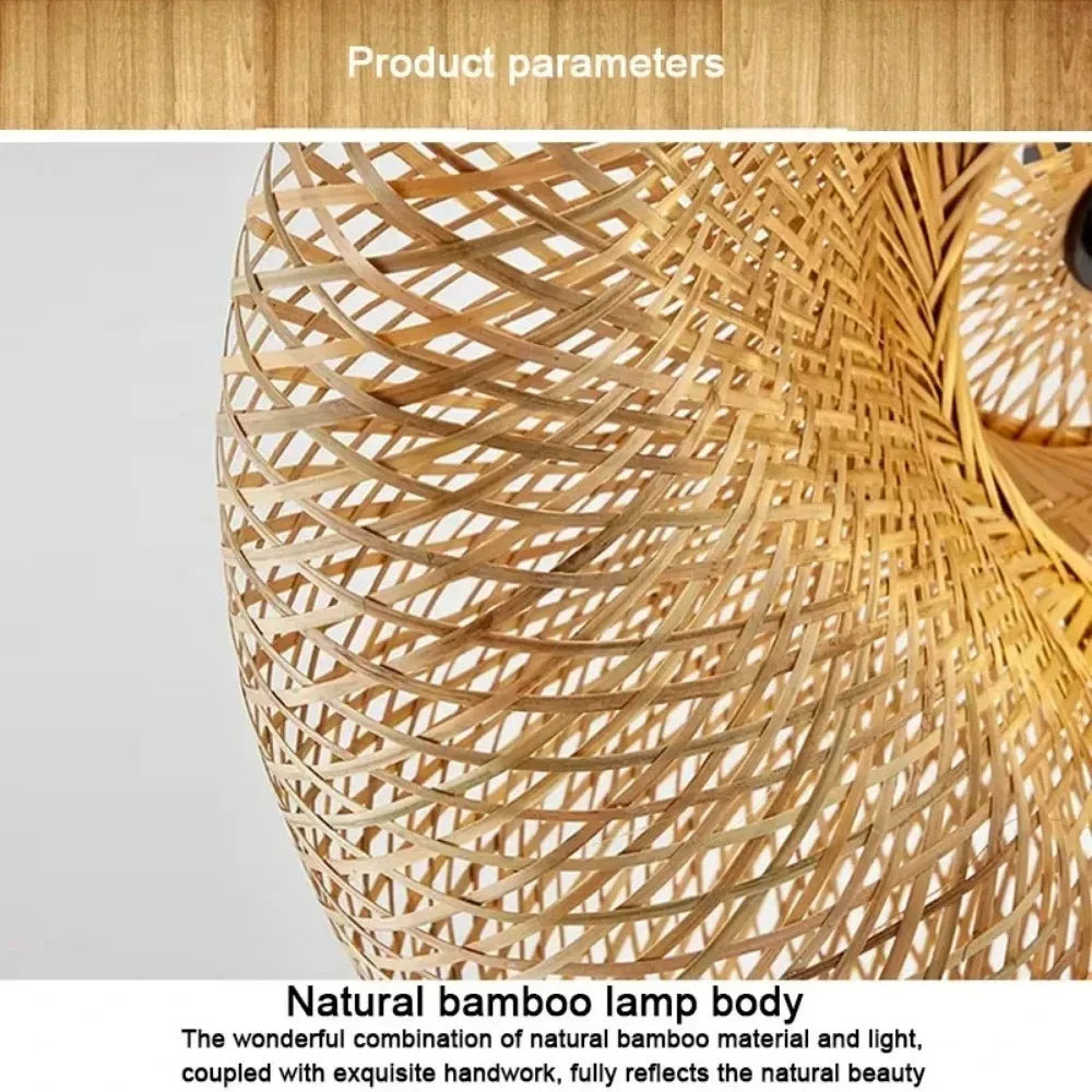 Handmade Bamboo Weaving LED Pendant Light Vintage Chandelier
