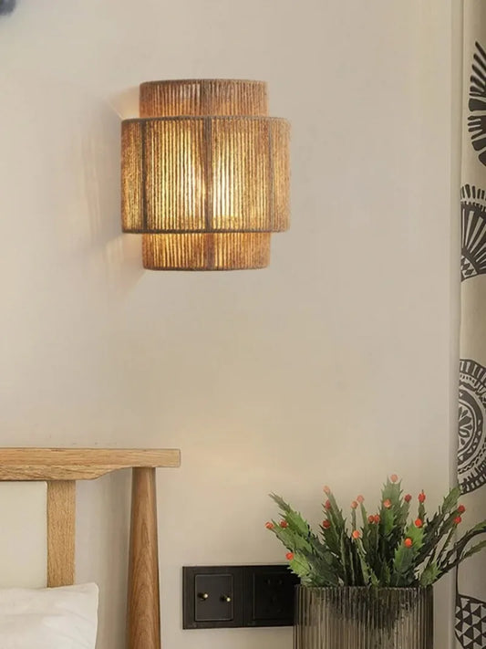 Japanese Wabi Sabi Retro Rattan Weaving Wall Lamp