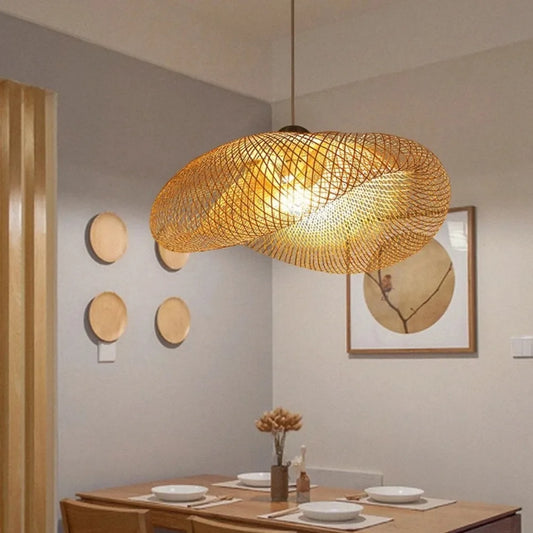 Handmade Bamboo Weaving LED Pendant Light Vintage Chandelier