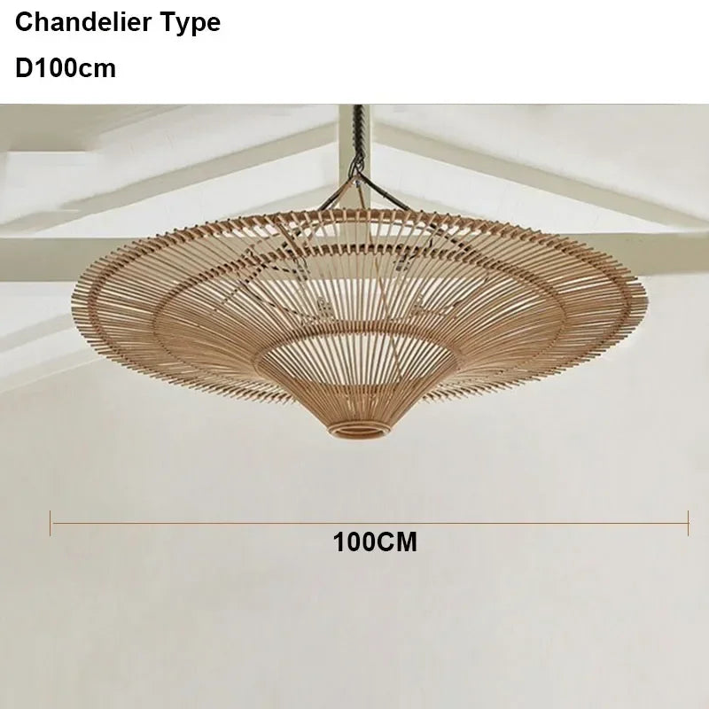 Wabi Sabi Japanese Rattan Pendant Light Wicker Chandelier