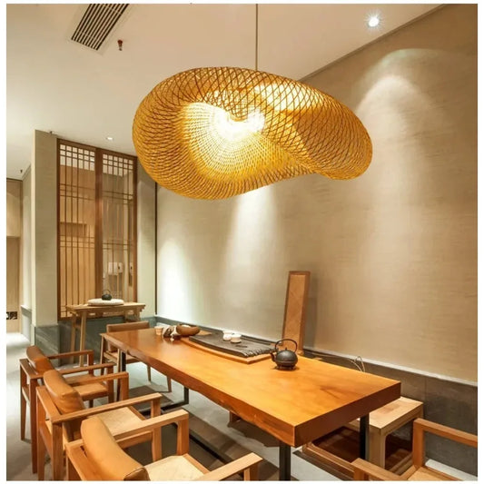 Handmade Bamboo Weaving LED Pendant Light Vintage Chandelier